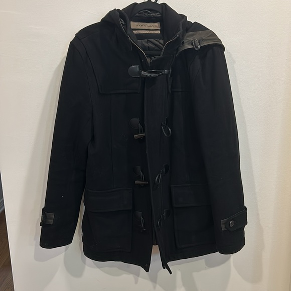 Men’s Black Zara Winter PeaCoat size M - Picture 3 of 4